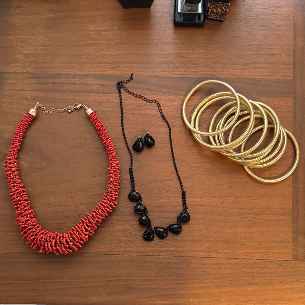 Elegant Beaded Necklaces and Gold Bangle Set